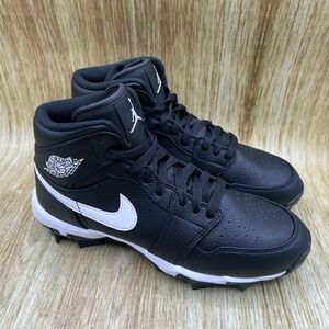 Nike Air Jordan 1 Mid GS Baseball Cleats Kids 6Y Black White Cleats HF6441-001
